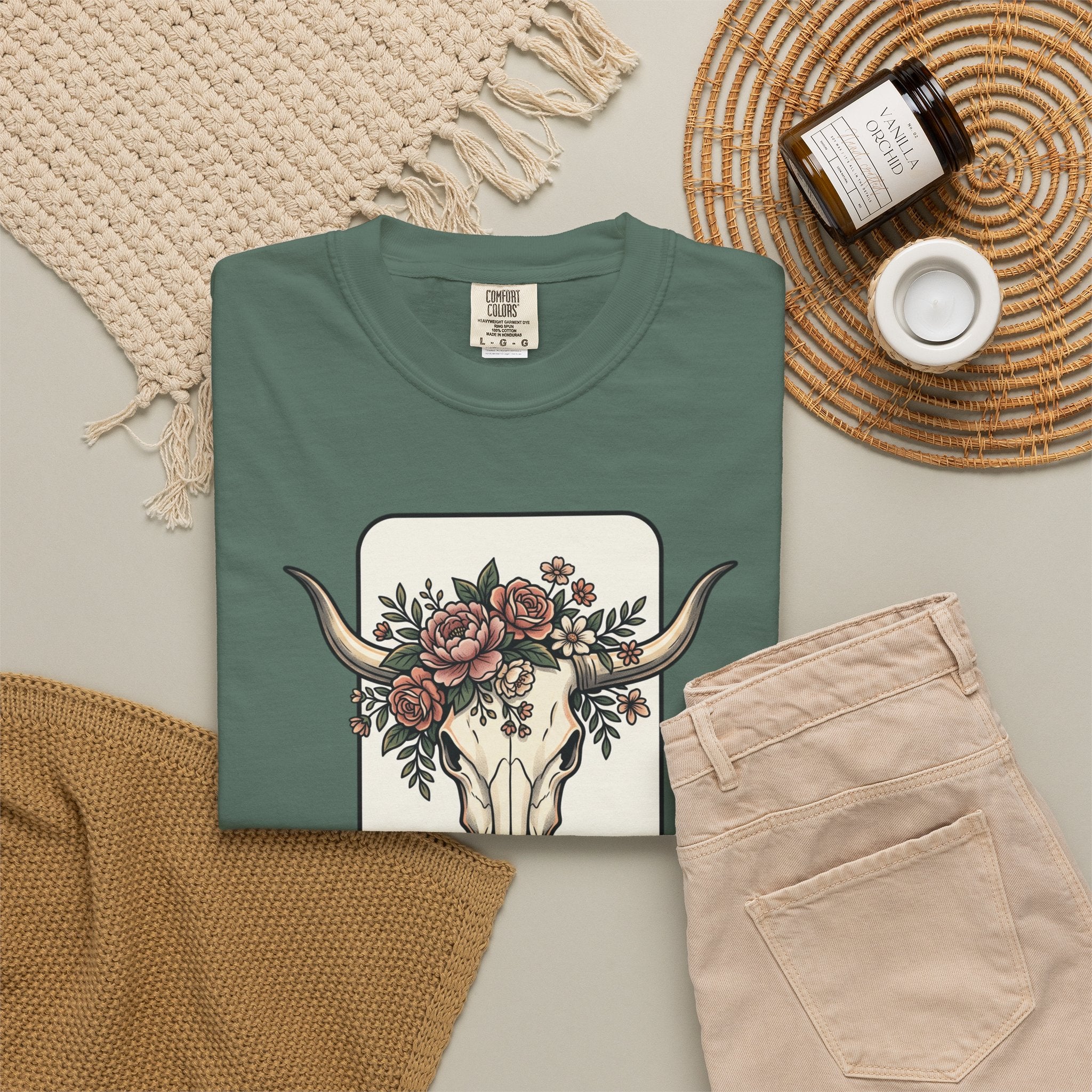 Cow Skull & Roses T-Shirt — Western Boho Graphic Tee