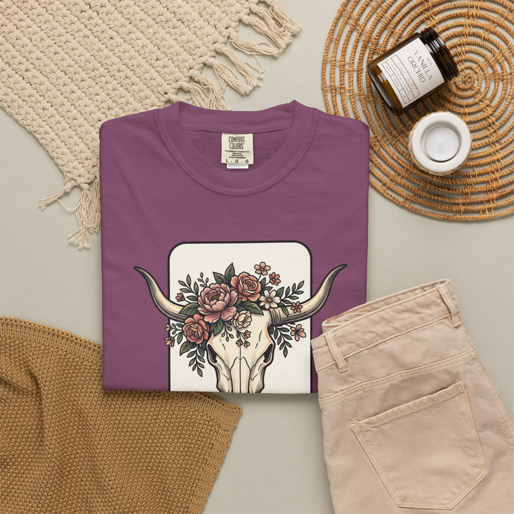Cow Skull & Roses T-Shirt — Western Boho Graphic Tee
