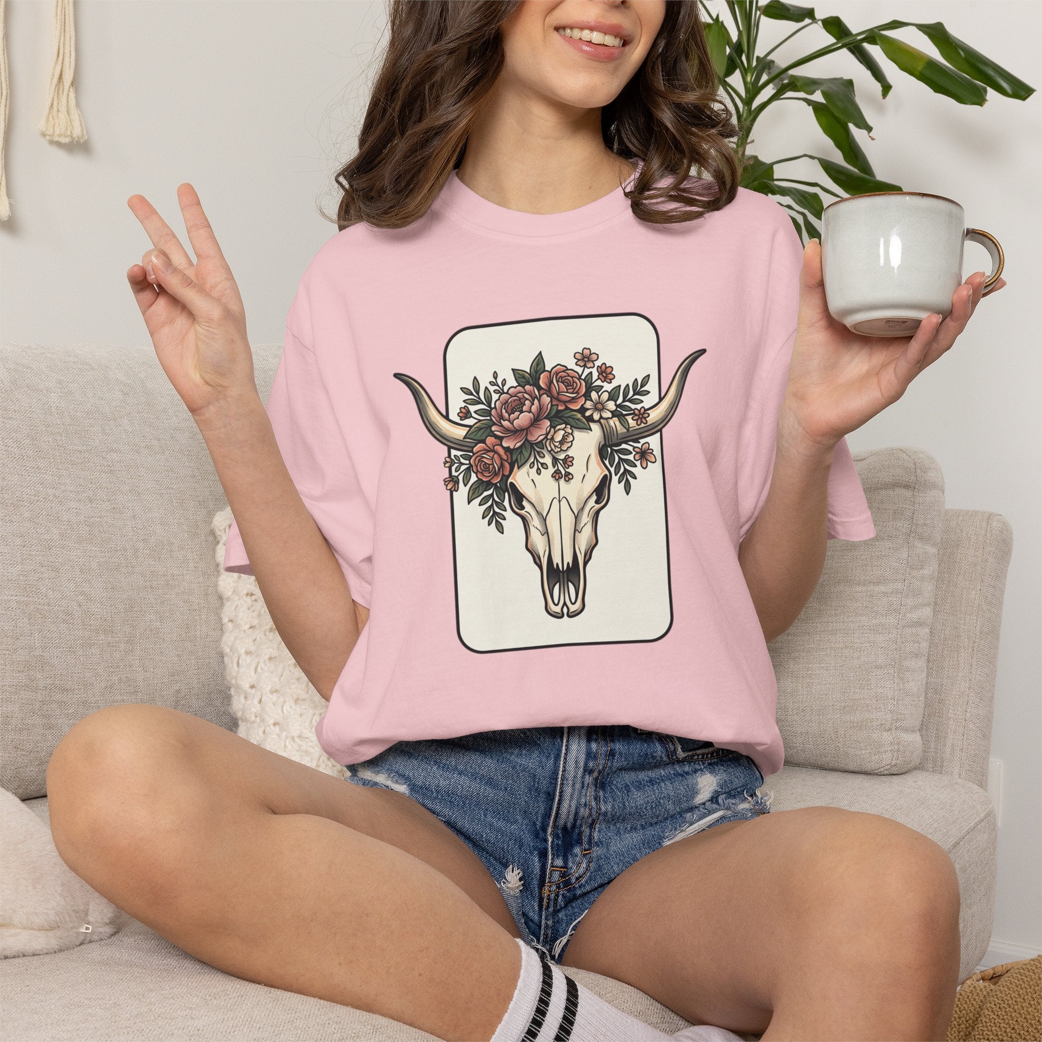 Cow Skull & Roses T-Shirt — Western Boho Graphic Tee