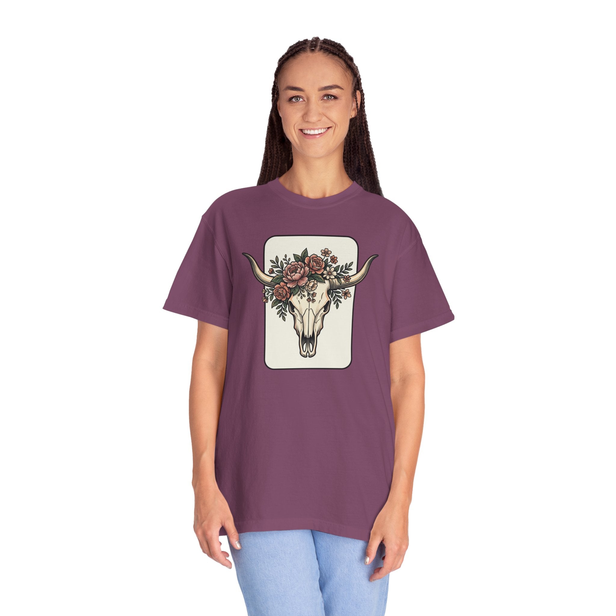 Cow Skull & Roses T-Shirt — Western Boho Graphic Tee
