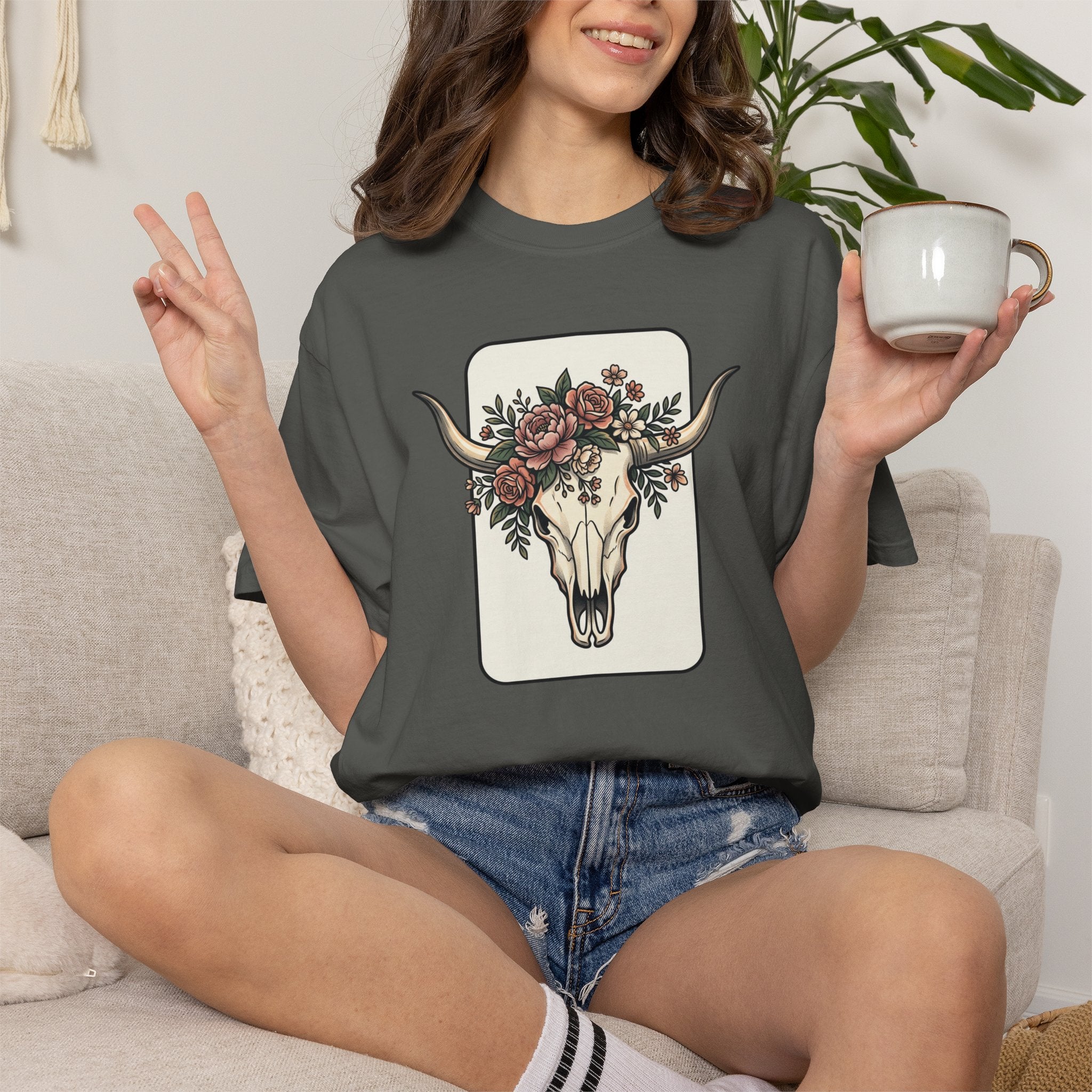 Cow Skull & Roses T-Shirt — Western Boho Graphic Tee