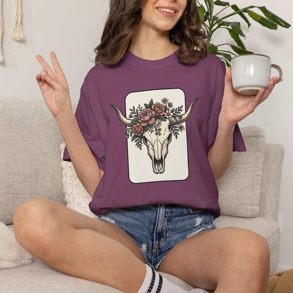 Cow Skull & Roses T-Shirt — Western Boho Graphic Tee