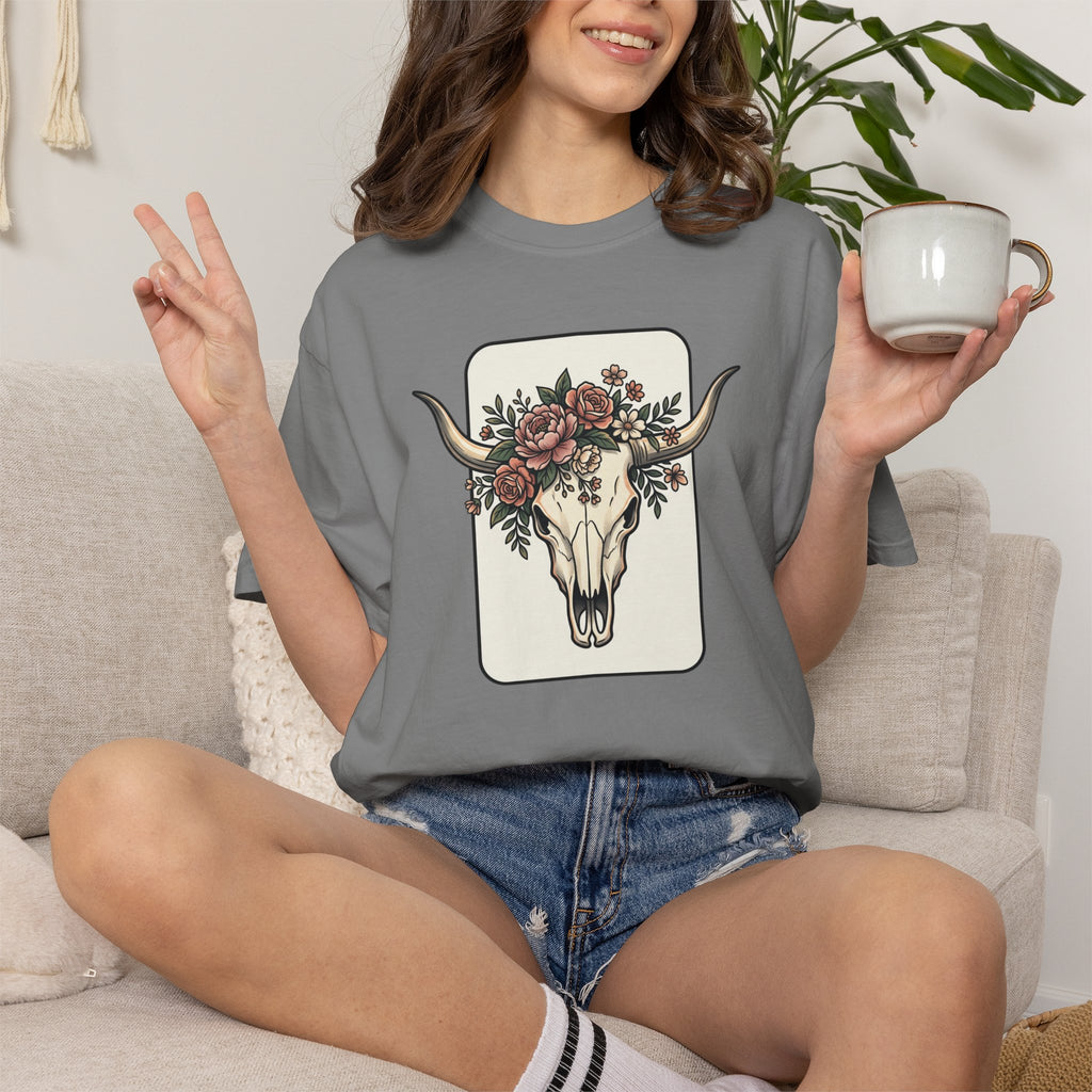 Cow Skull & Roses T-Shirt — Western Boho Graphic Tee