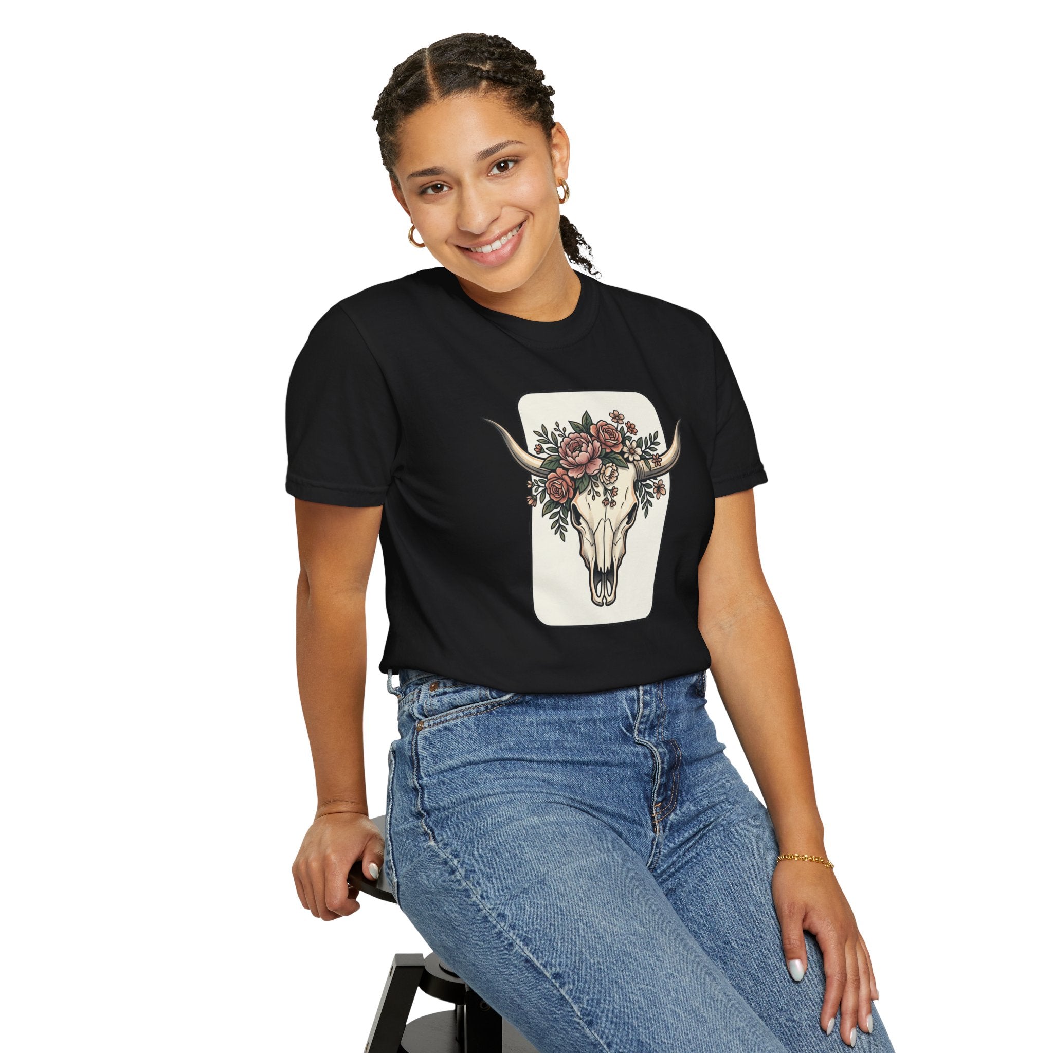 Cow Skull & Roses T-Shirt — Western Boho Graphic Tee