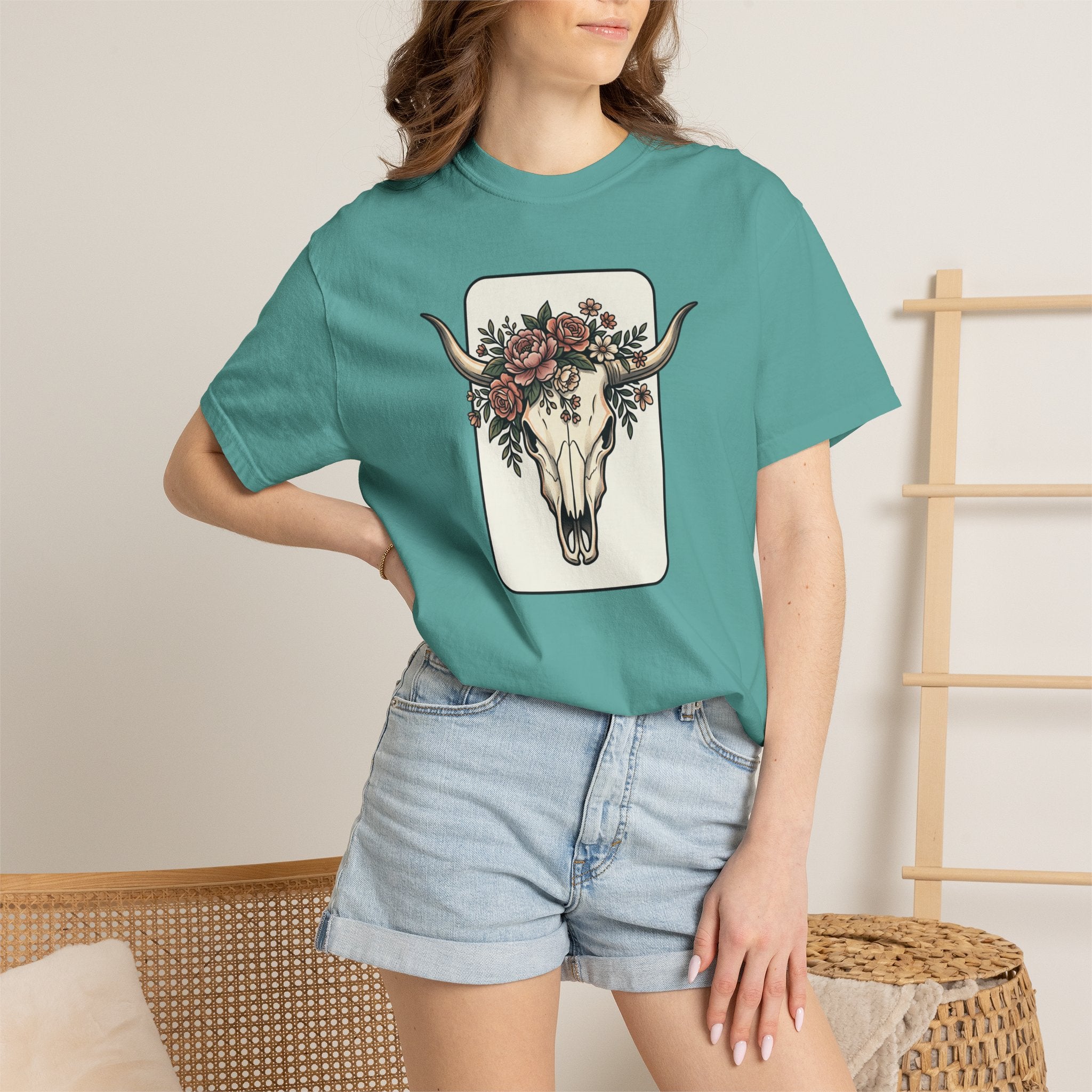 Cow Skull & Roses T-Shirt — Western Boho Graphic Tee