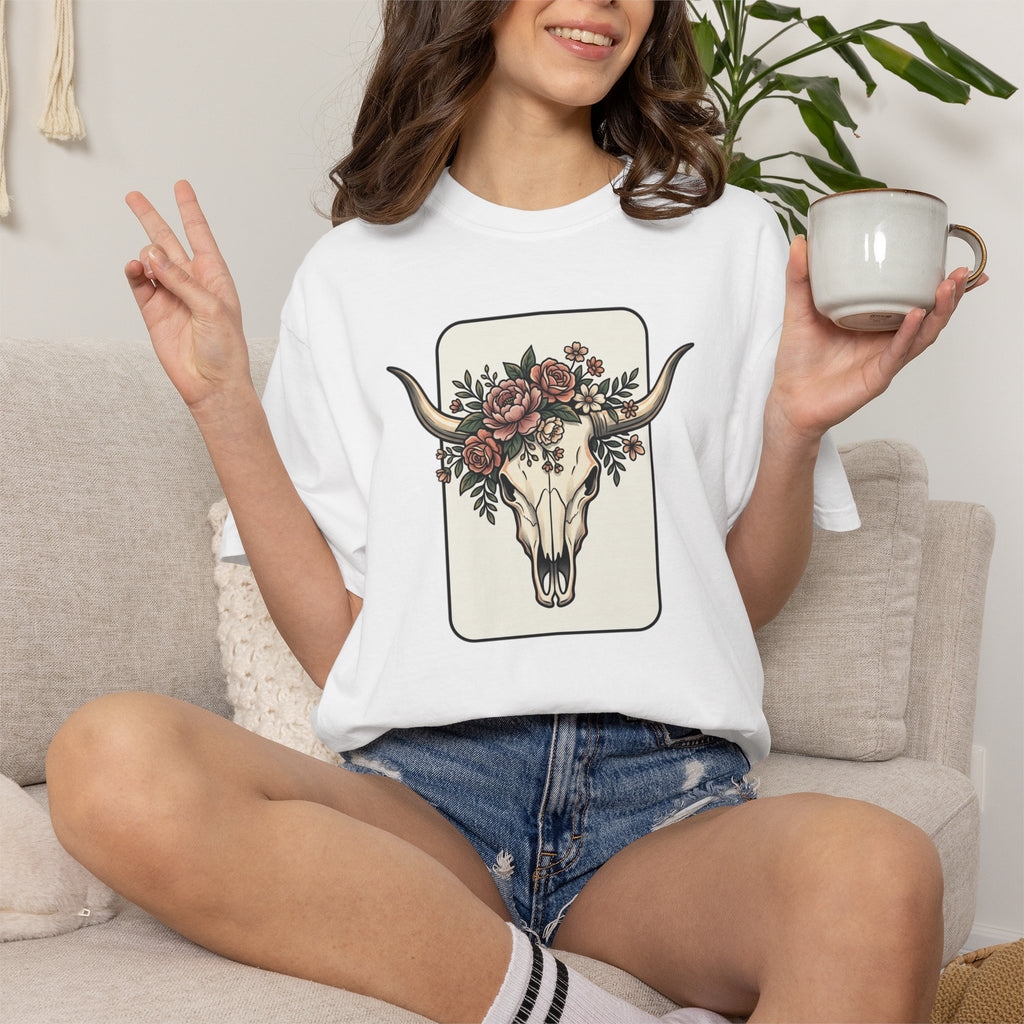 Cow Skull & Roses T-Shirt — Western Boho Graphic Tee