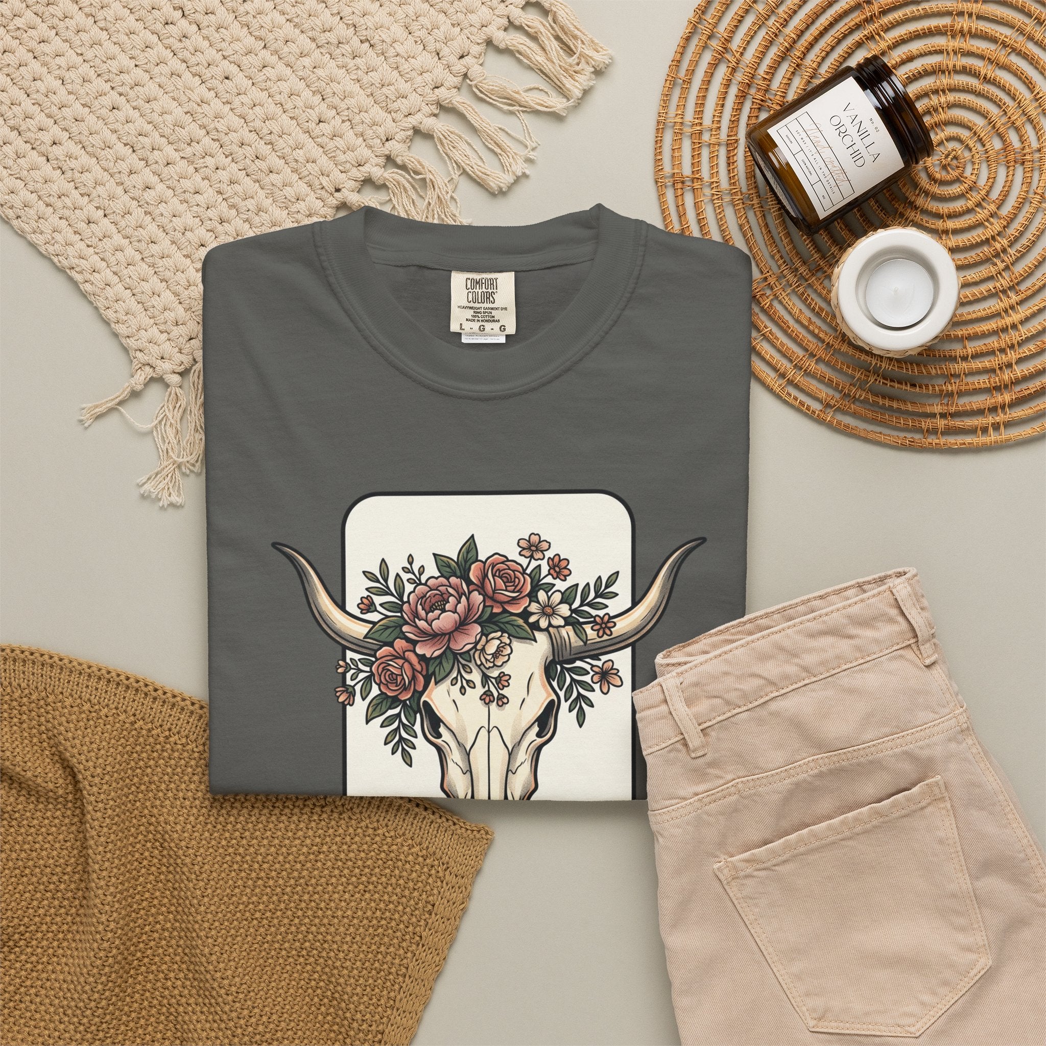 Cow Skull & Roses T-Shirt — Western Boho Graphic Tee