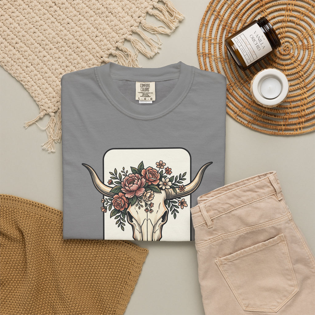 Cow Skull & Roses T-Shirt — Western Boho Graphic Tee