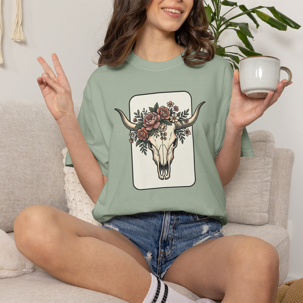 Cow Skull & Roses T-Shirt — Western Boho Graphic Tee