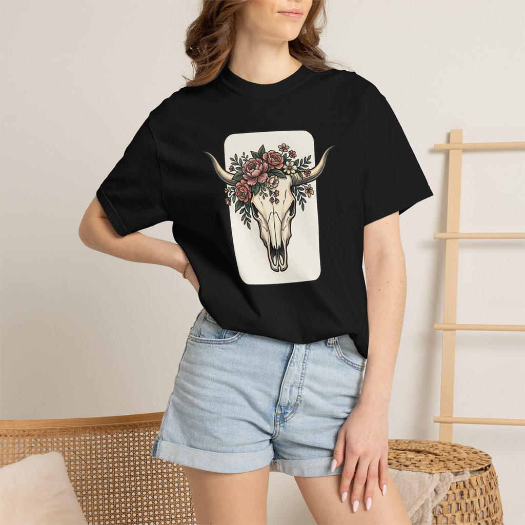 Cow Skull & Roses T-Shirt — Western Boho Graphic Tee