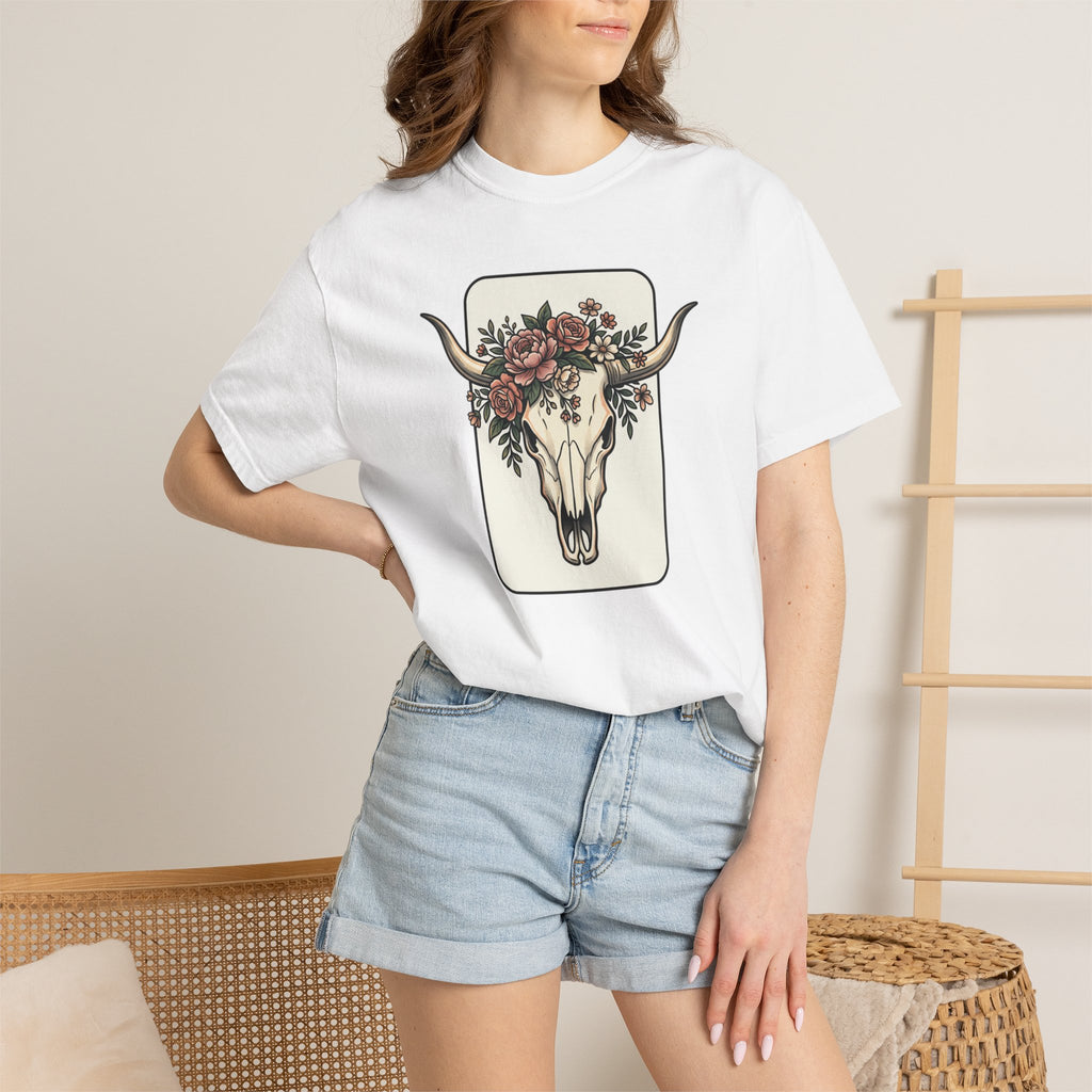 Cow Skull & Roses T-Shirt — Western Boho Graphic Tee