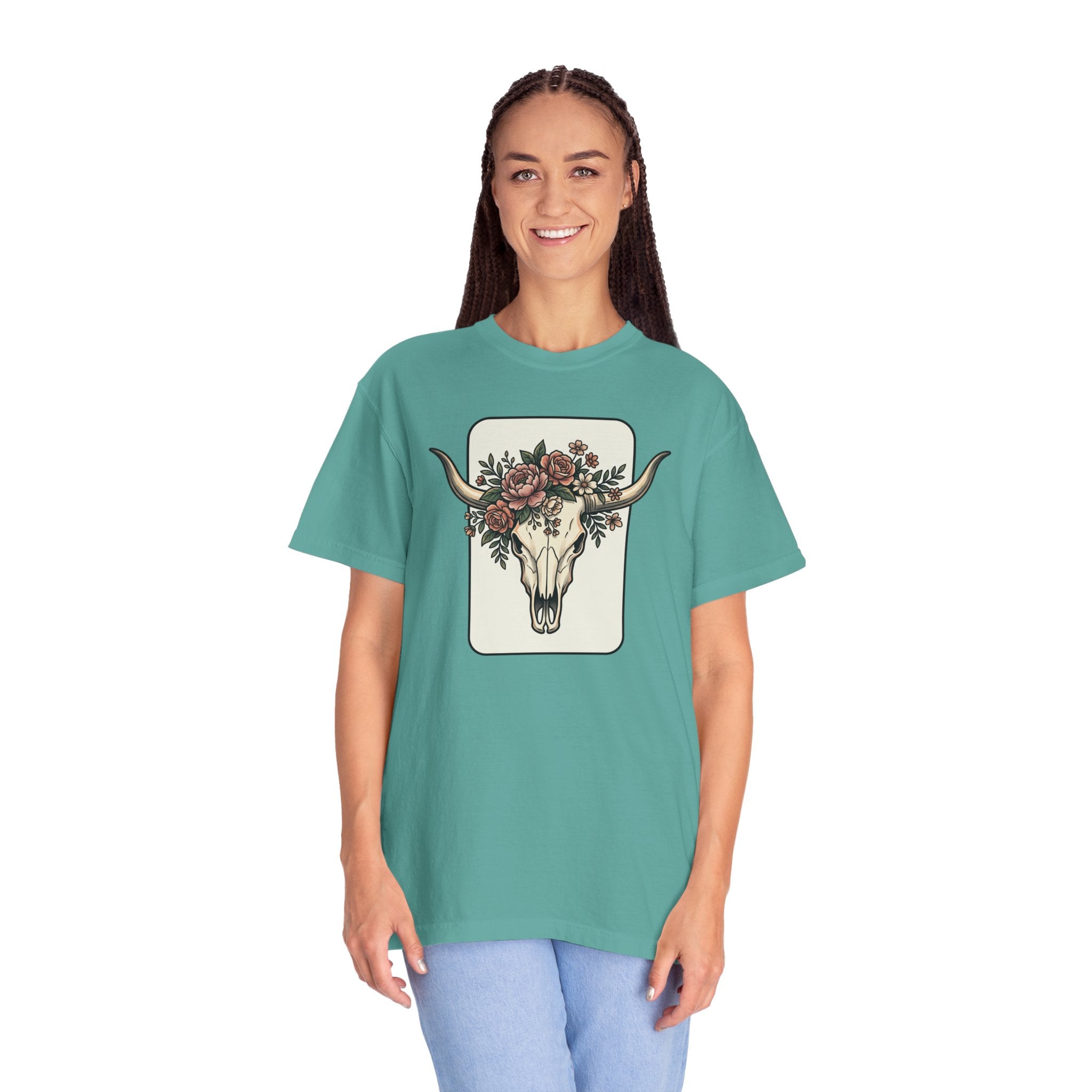 Cow Skull & Roses T-Shirt — Western Boho Graphic Tee