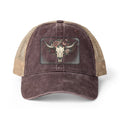 Longhorn and Roses Ponytail Women's Washed Mesh-Back Cap