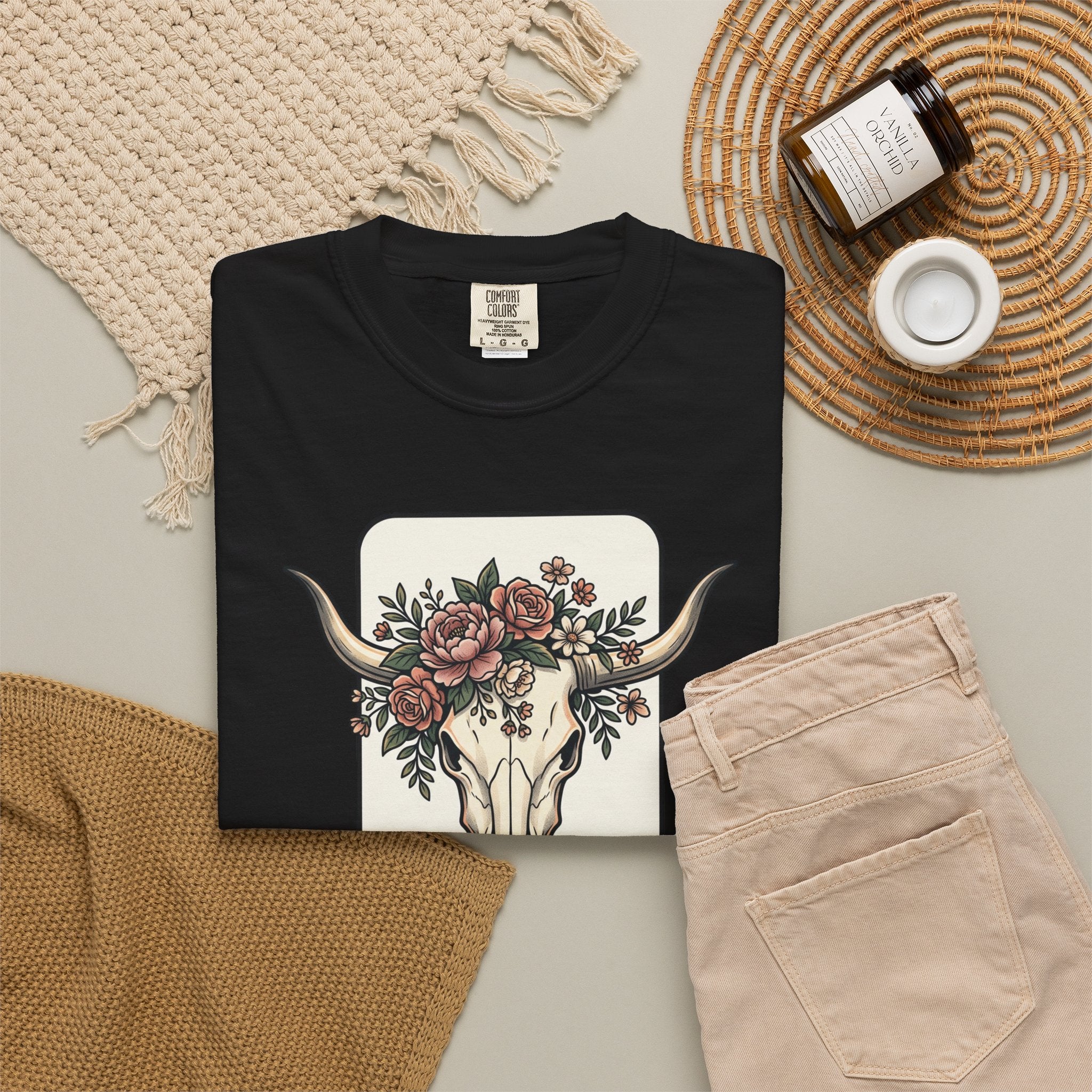 Cow Skull & Roses T-Shirt — Western Boho Graphic Tee