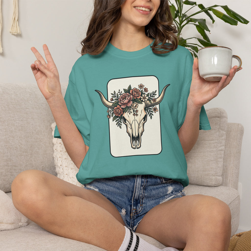 Cow Skull & Roses T-Shirt — Western Boho Graphic Tee