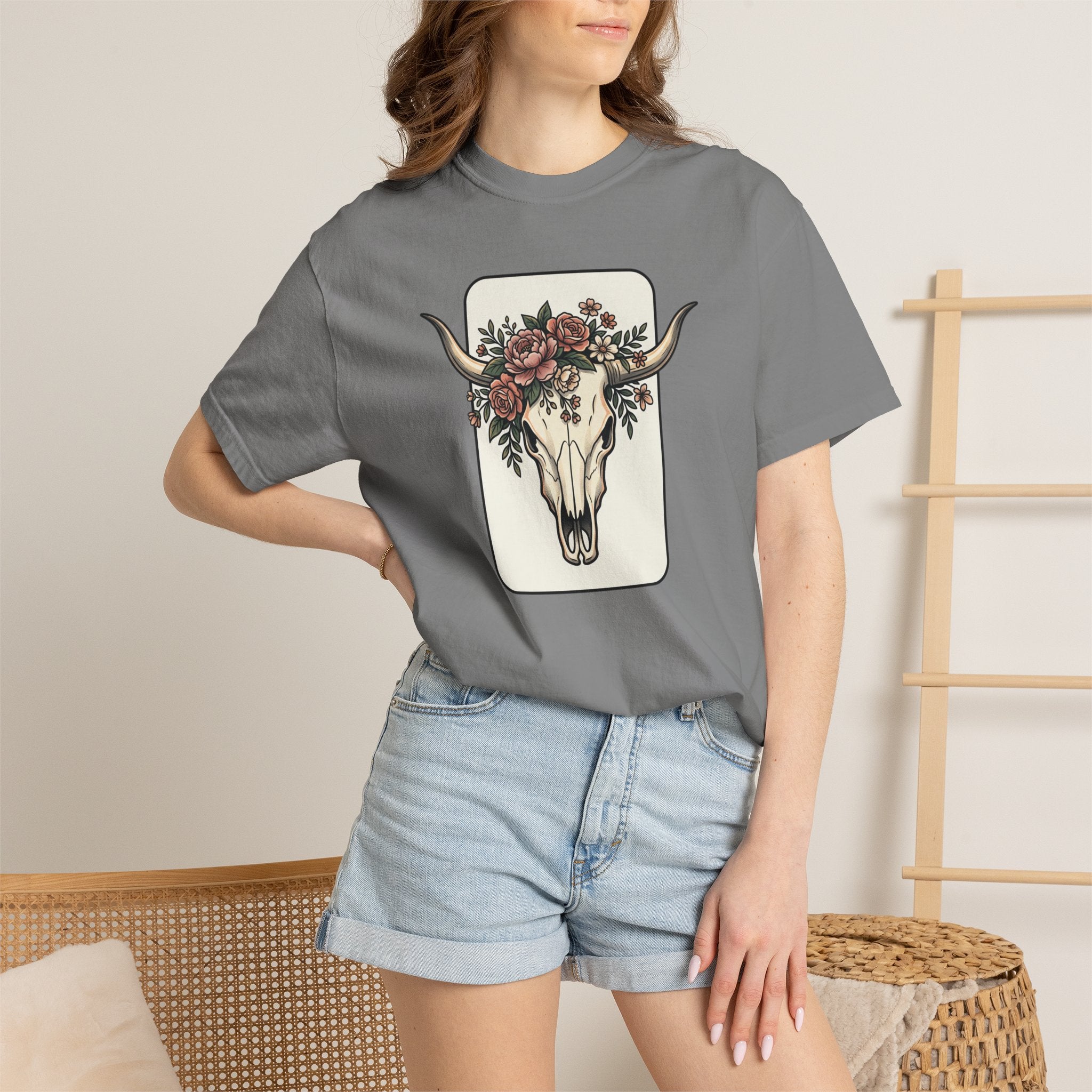 Cow Skull & Roses T-Shirt — Western Boho Graphic Tee