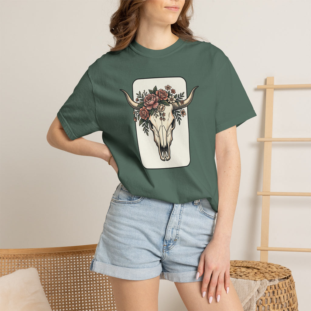 Cow Skull & Roses T-Shirt — Western Boho Graphic Tee