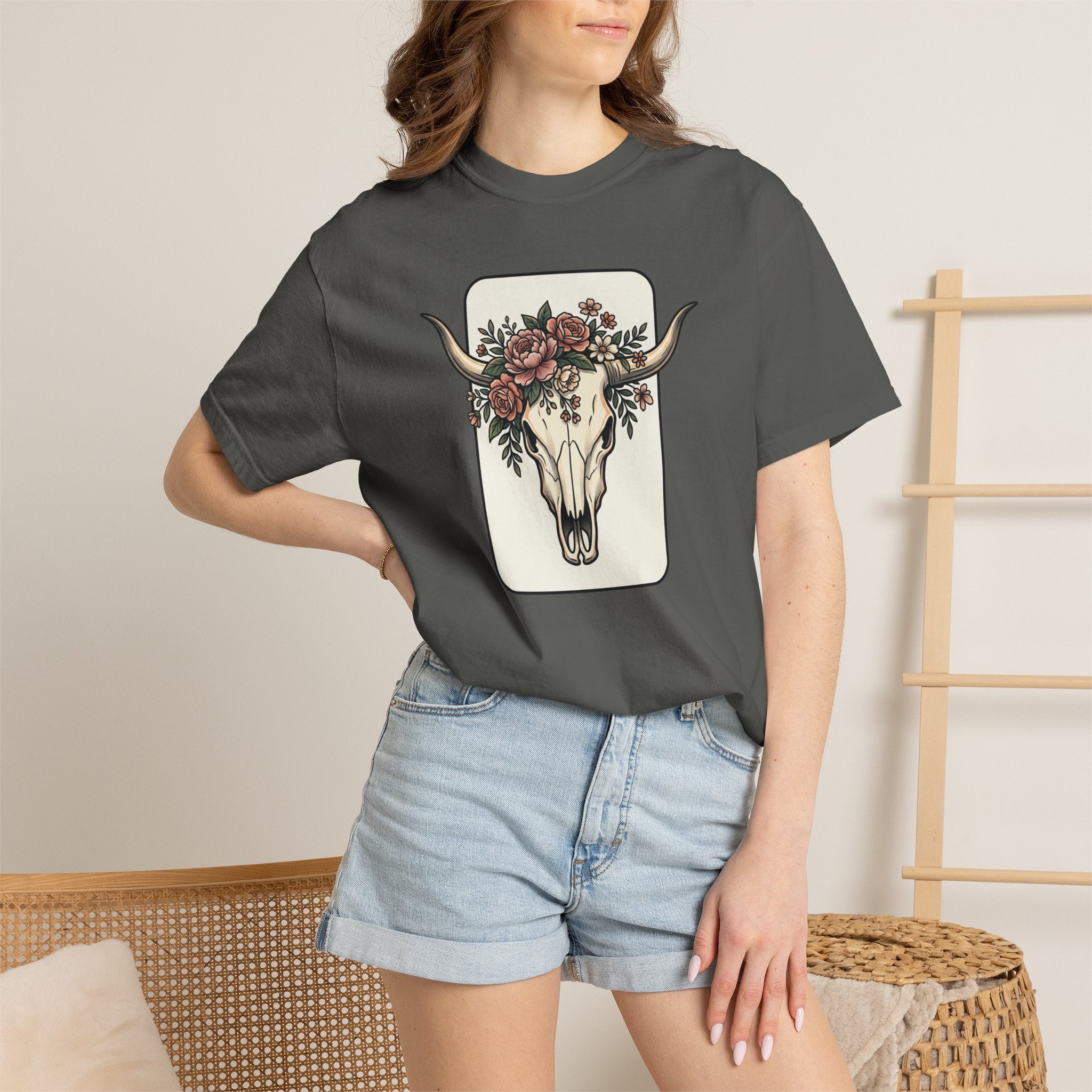 Cow Skull & Roses T-Shirt — Western Boho Graphic Tee