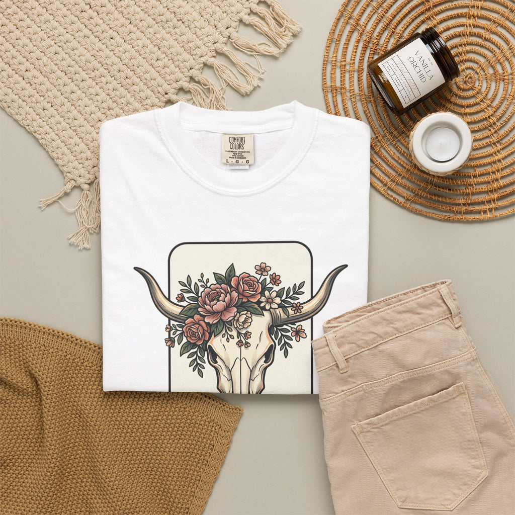 Cow Skull & Roses T-Shirt — Western Boho Graphic Tee