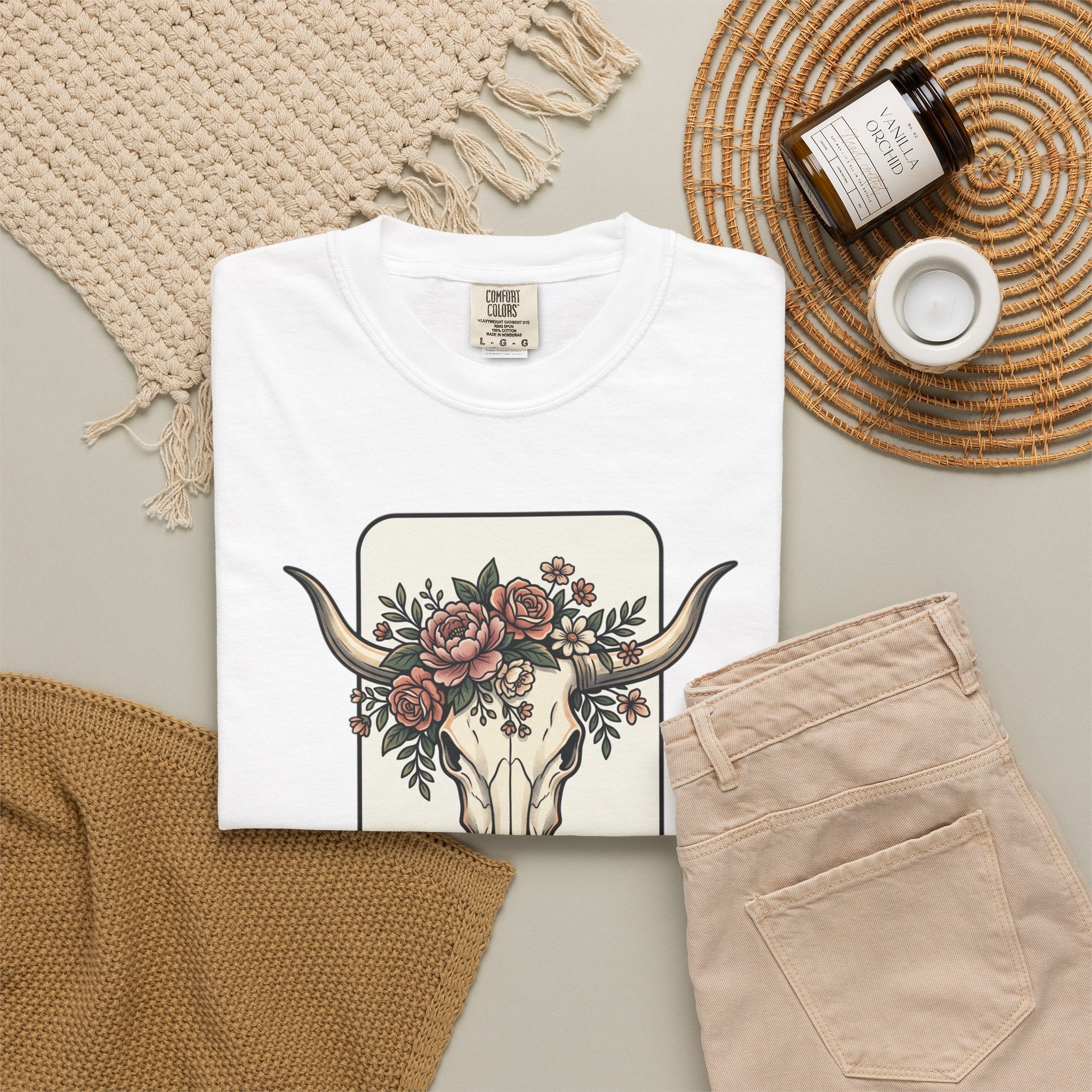 Cow Skull & Roses T-Shirt — Western Boho Graphic Tee