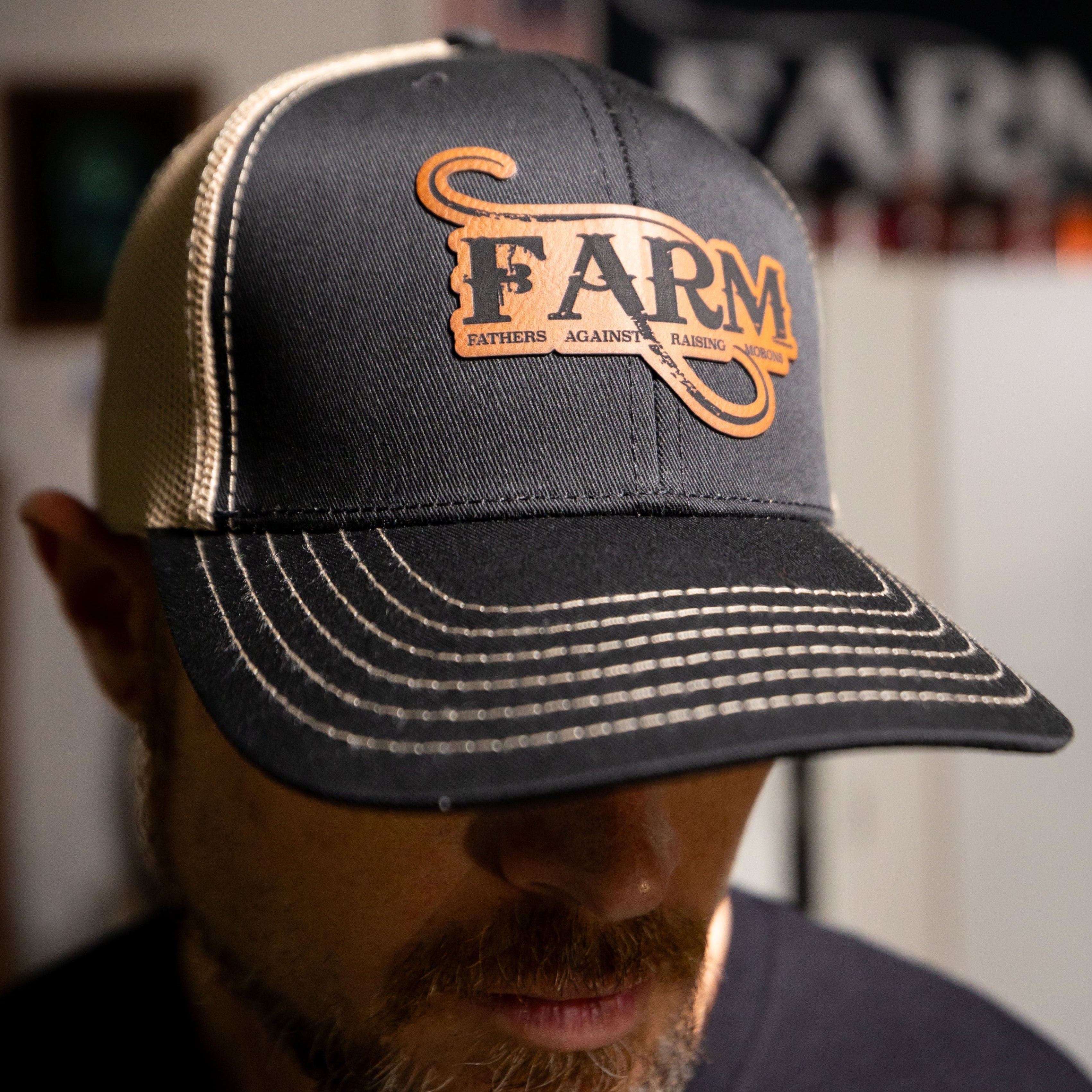 FARM Leather Patch Snap Back Hat - Black/Gold