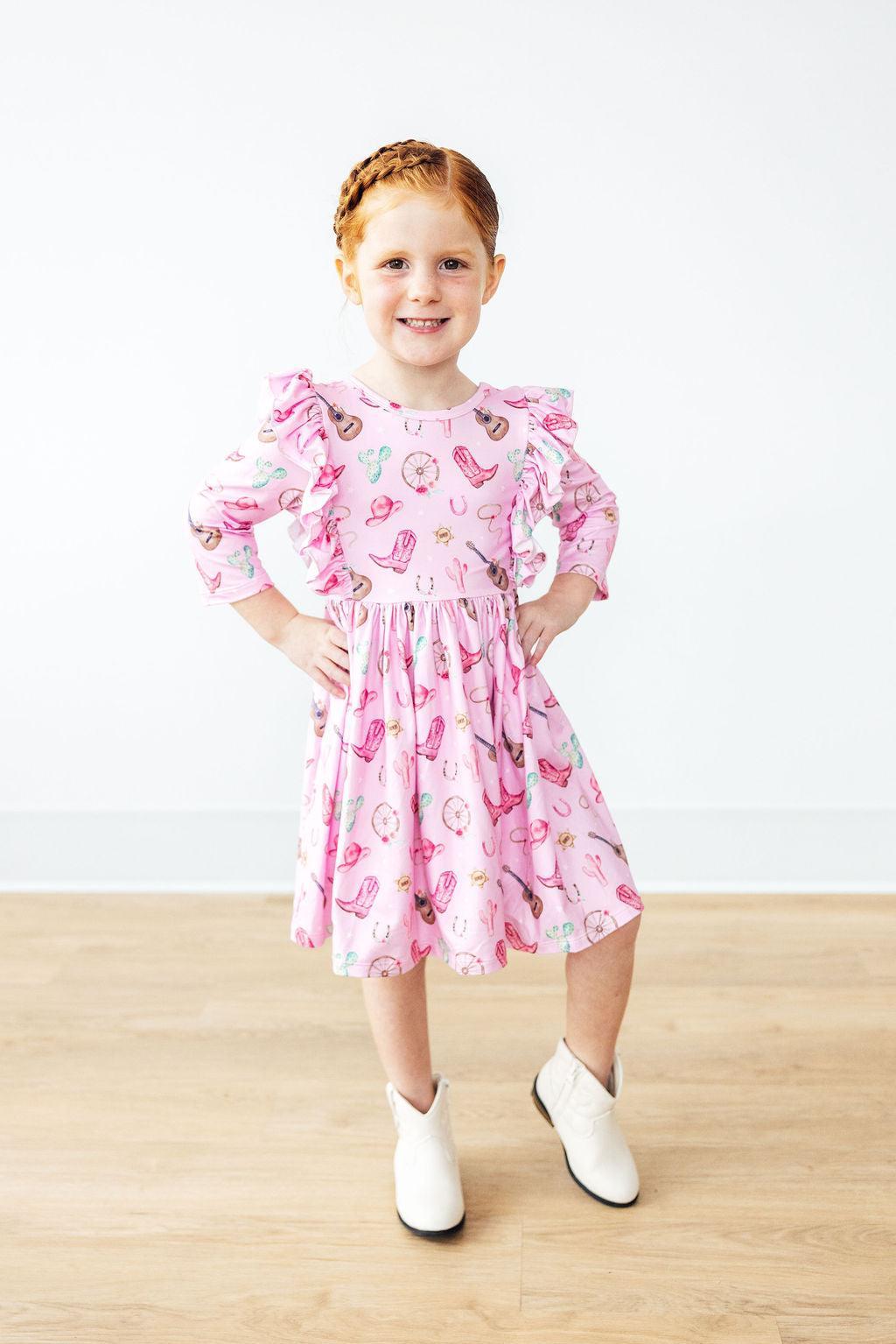 Boot Scootin' 3/4 Sleeve Ruffle Twirl Dress
