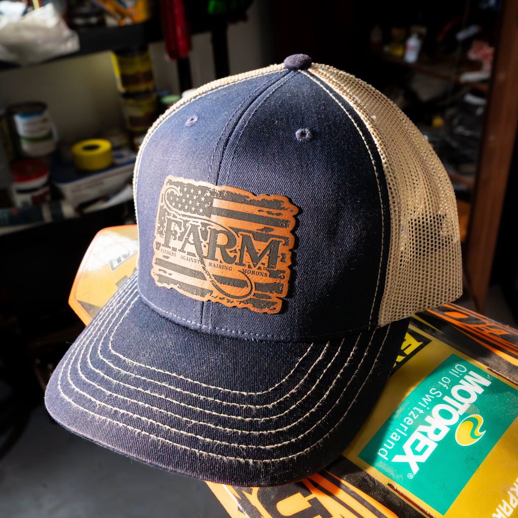 Flag Leather Patch Hat-Navy/Gold