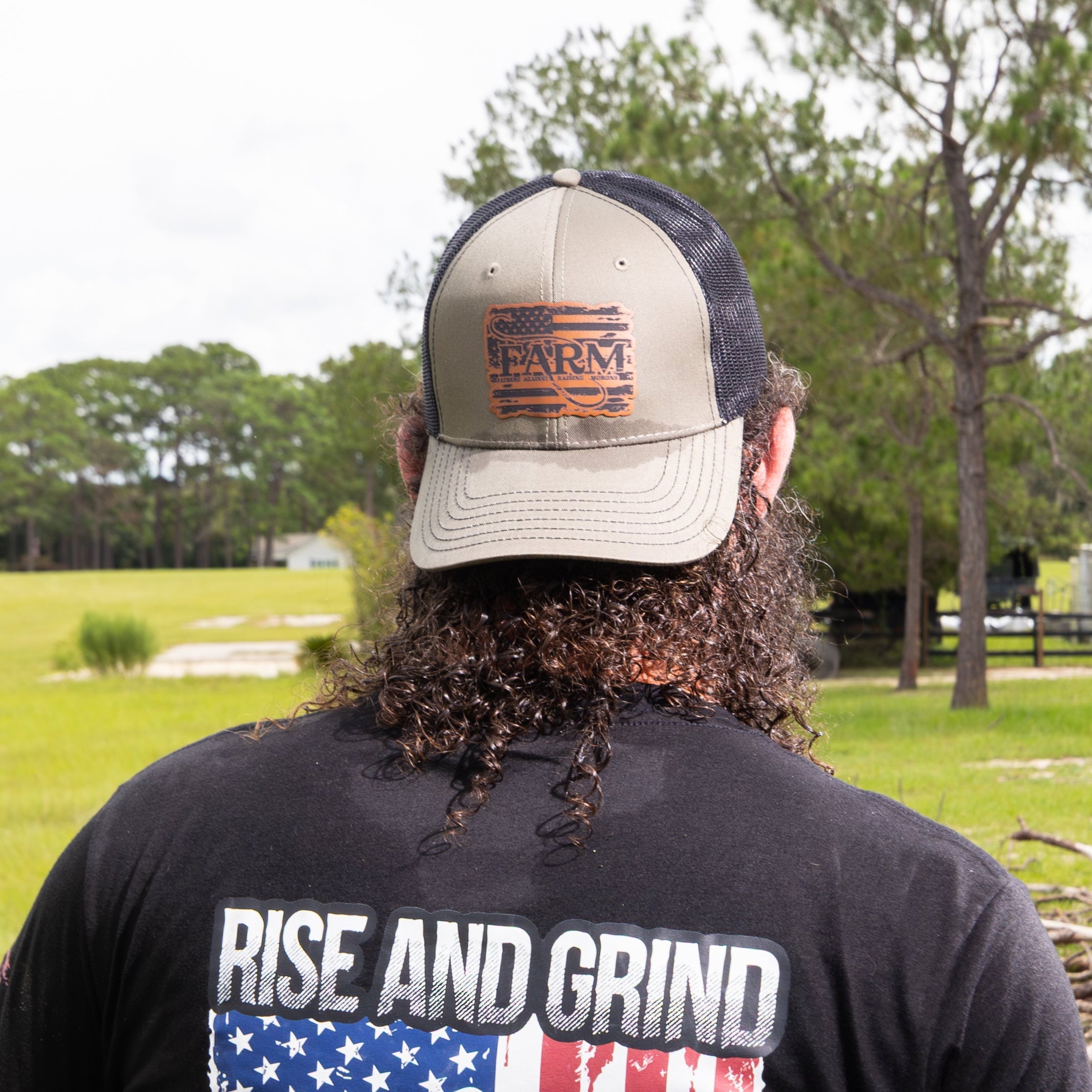 Flag Leather Patch Hat - Military Green