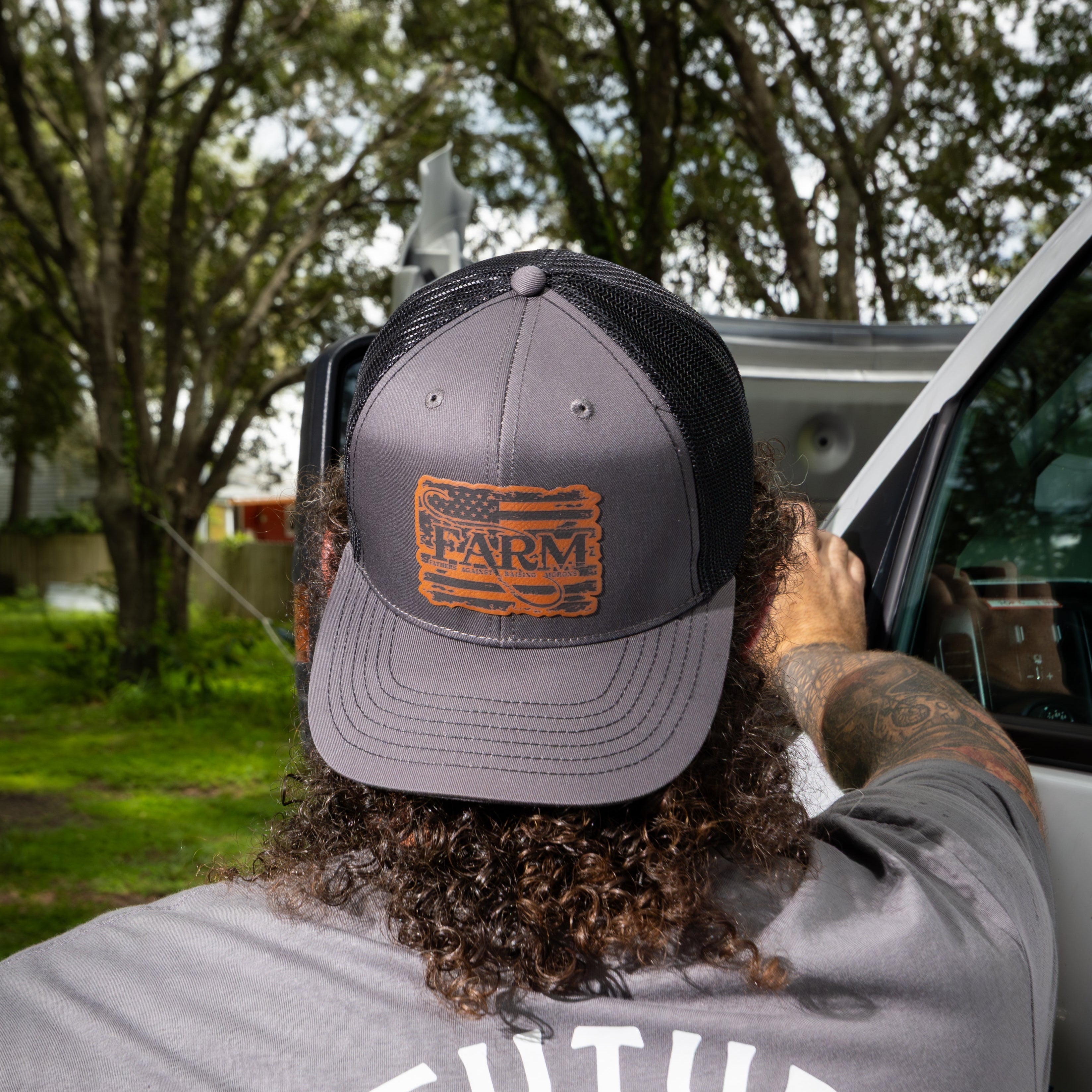 Flag Leather Patch Hat - Charcoal Grey