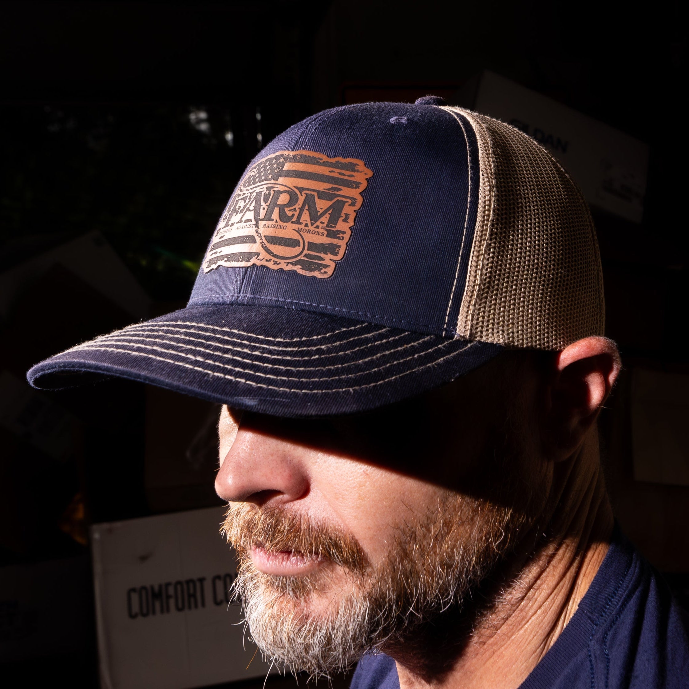 Flag Leather Patch Hat-Navy/Gold