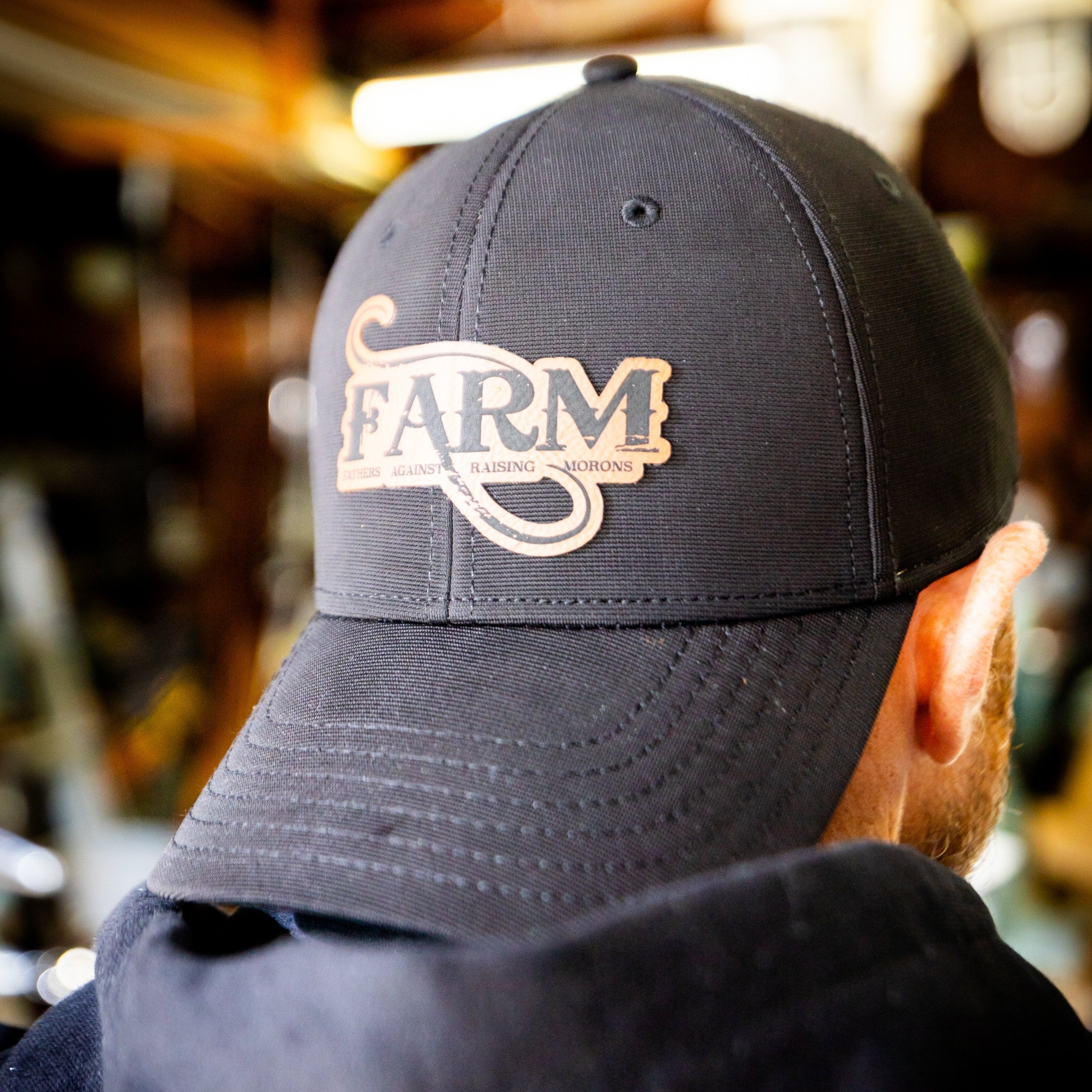 FARM Flex Fit Leather Patch Hat - Black