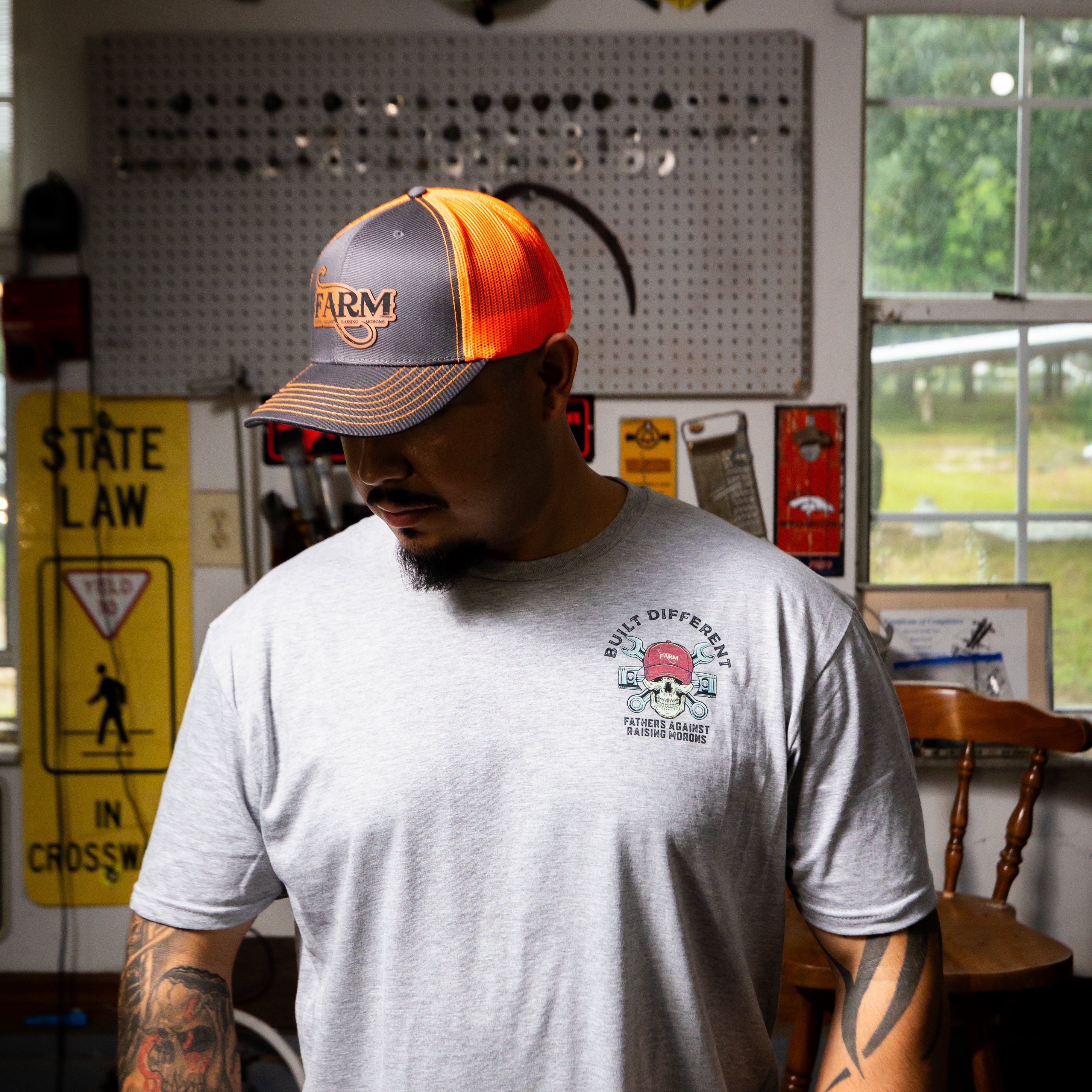 FARM Leather Patch Hat - Charcoal Grey/Safety Orange
