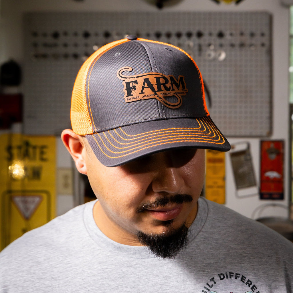 FARM Leather Patch Hat - Charcoal Grey/Safety Orange