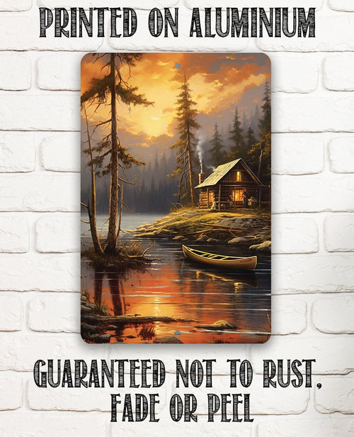 Cabin on the Lake Painting Art - Metal Sign