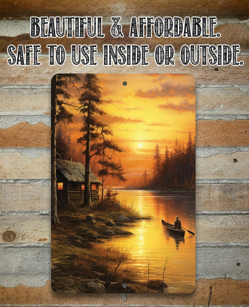 Cabin on the Lake Painting Art - Metal Sign